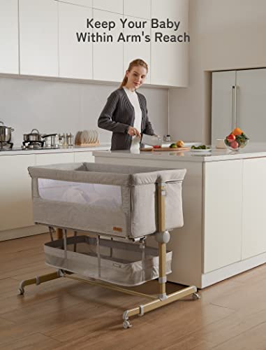Baby Bassinet Bedside Sleeper With Comfy Mattress And Adjustable Height 360 Degree Swivel