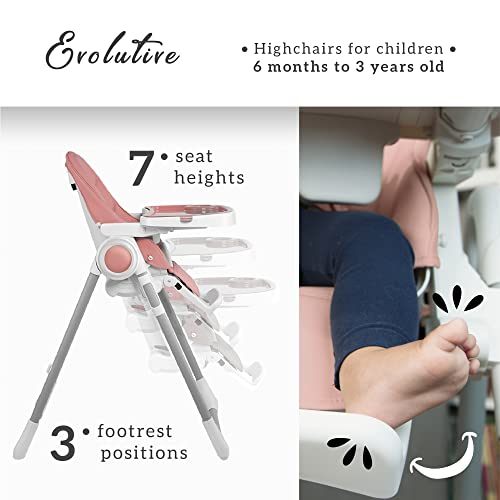 Adjustable 7 Height Foldable Baby High Chair Pink For Babies And Toddlers Removable Tray And Safety Harness