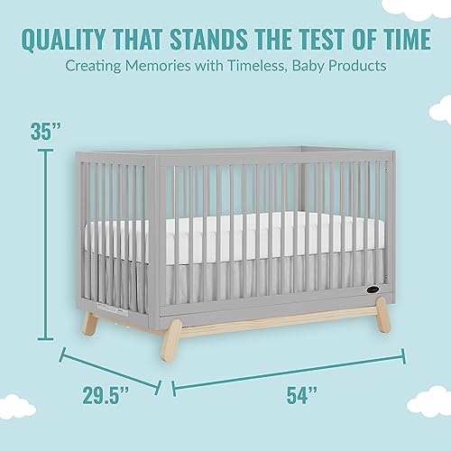 Five In One Convertible Crib In Pebble Grey Oak Safe Wood Nursery Furniture Easy To Clean JPMA Greenguard Gold Certified