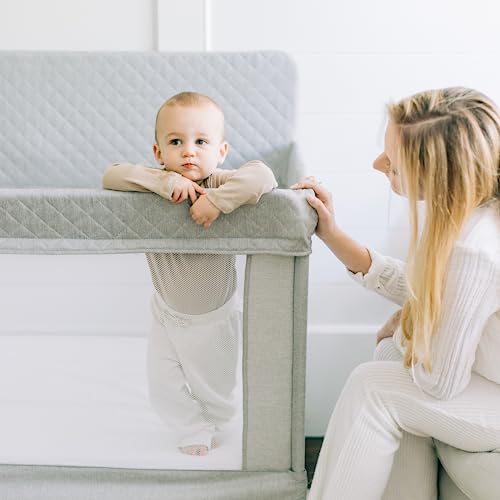 Breathable Mesh Full Size Baby Crib Portable Bed With Luxe Quilted Fabric Grey For Nursery