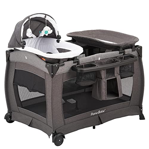 Foldable Baby Playard With Bassinet And Changing Table And Mattress For Nursery Center For Newborn To Toddler