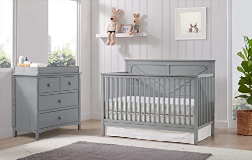 4-In-1 Convertible Crib For Baby Nursery In Farmhouse Gray With Safe Durable Construction