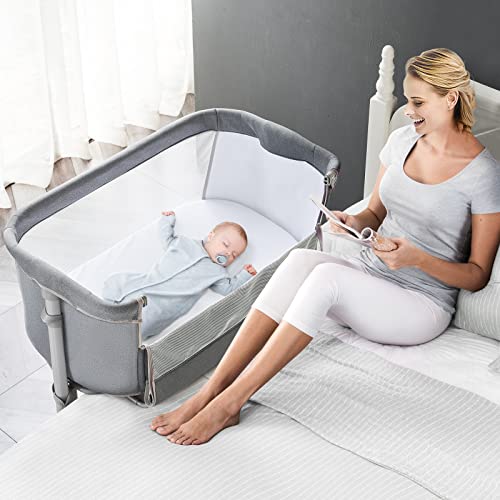 Adjustable Bedside Sleeper Bassinet For Baby With Breathable Mesh And Nine Height Adjustment
