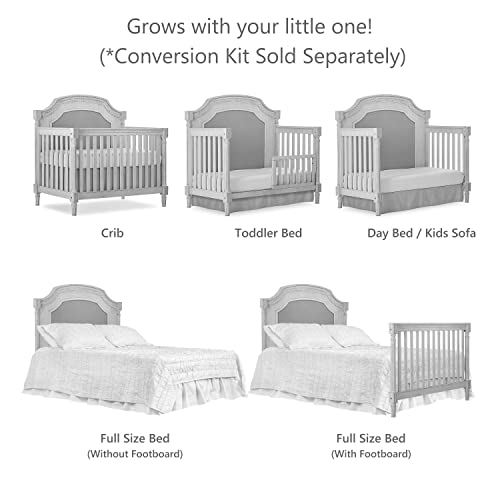 5 In 1 Convertible Crib In Antique Grey Mist Finish For Modern Nursery Durable Kiln Dried Hardwood Frame