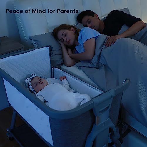 3 In 1 Foldable Baby Bassinet Bedside Sleeper With Large Storage Basket Breathable Mesh Cotton Mattress Travel Bag