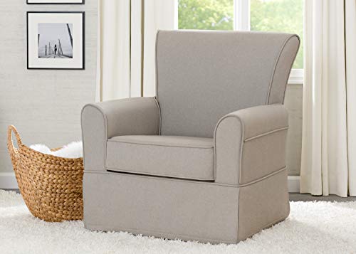 Upholstered Glider Swivel Rocker Chair For Nursery With Soft Taupe Fabric And Gentle Glide Motion