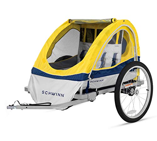Two Seat Child Bike Trailer With Canopy For Safe Family Rides Tow Behind 20 Inch Wheels