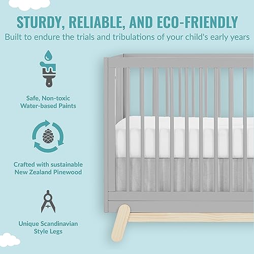 Five In One Convertible Crib In Pebble Grey Oak Safe Wood Nursery Furniture Easy To Clean JPMA Greenguard Gold Certified