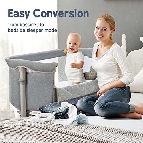 Adjustable Bedside Sleeper Bassinet For Baby With Breathable Mesh And Nine Height Adjustment
