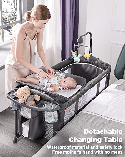 All In One Baby Bassinet Bedside Crib Pack And Play With Mattress Diaper Changer And Playard For Newborn To Toddler
