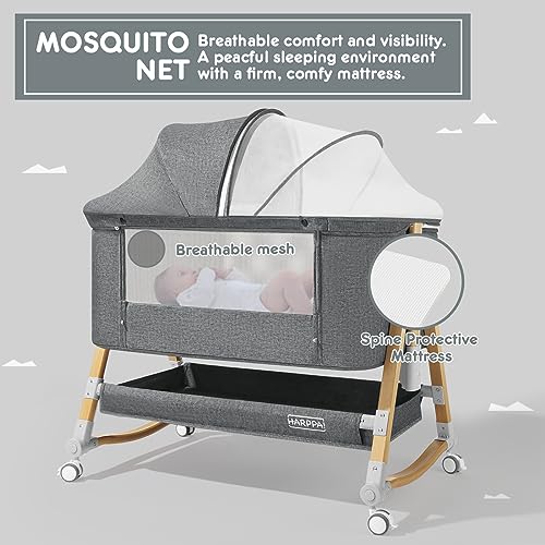 4 in 1 Baby Bassinet Bedside Sleeper Rocking Crib With Diaper Changing Table And Mosquito Net