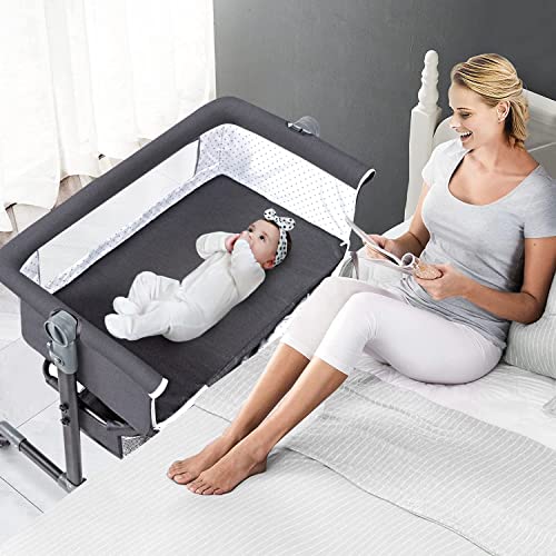 Bedside Bassinet For Baby With Wheels Height Adjustable Sleeper With Mosquito Net And Storage Bag