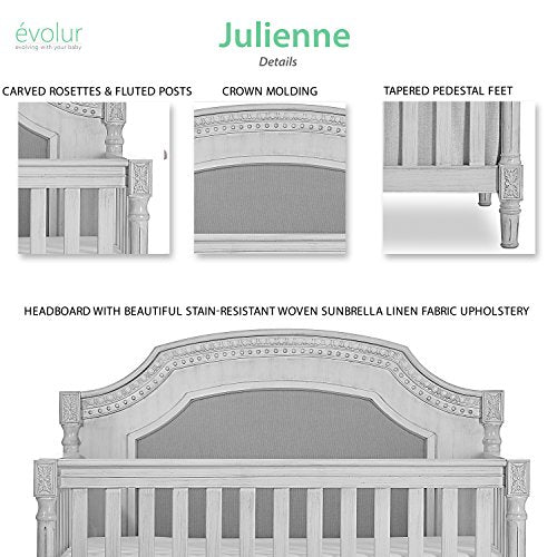 5 In 1 Convertible Crib In Antique Grey Mist Finish For Modern Nursery Durable Kiln Dried Hardwood Frame