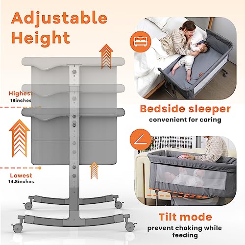 Adjustable Bedside Crib for Baby 3 In 1 Bassinet With Large Curvature Cradle And Mosquito Net