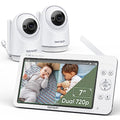 Dual Camera Baby Monitor 7 Inch 720P HD Split Screen No WiFi Long Range 1000ft VOX Night Vision