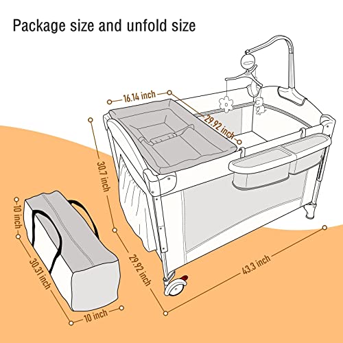 5 In 1 Baby Crib Bedside Sleeper Bassinet With Mattress Foldable Portable Travel Crib Pink