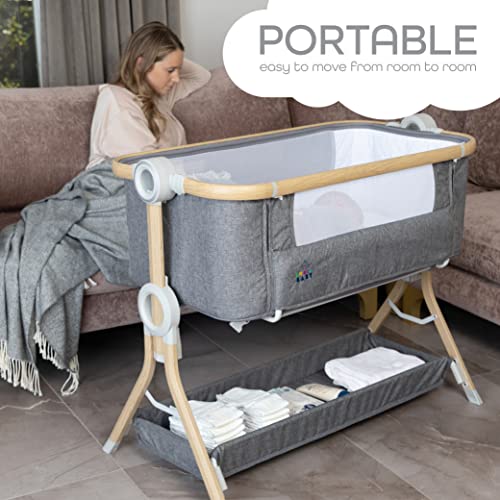 Portable Bedside Baby Bassinet With Foldable Crib And Storage Basket For Newborns