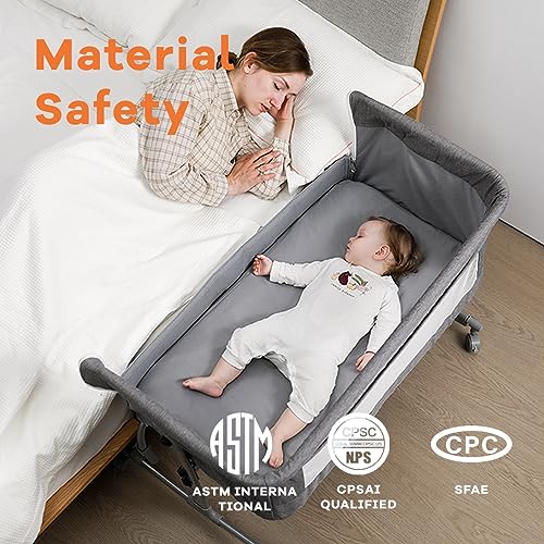 Adjustable Bedside Crib for Baby 3 In 1 Bassinet With Large Curvature Cradle And Mosquito Net