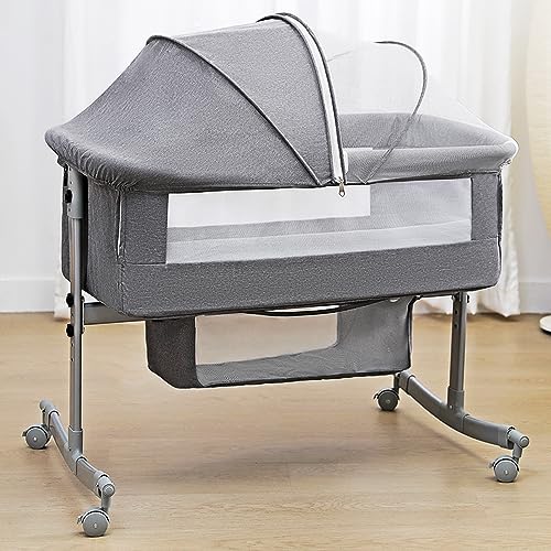 Adjustable Bedside Crib for Baby 3 In 1 Bassinet With Large Curvature Cradle And Mosquito Net
