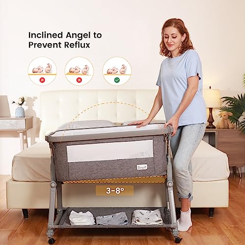 3 In 1 Foldable Baby Bassinet Bedside Sleeper With Large Storage Basket Breathable Mesh Cotton Mattress Travel Bag