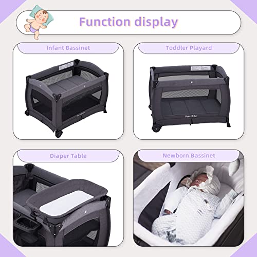 Foldable Baby Playard With Bassinet And Changing Table And Mattress For Nursery Center For Newborn To Toddler