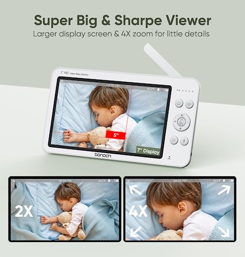 Dual Camera Baby Monitor 7 Inch 720P HD Split Screen No WiFi Long Range 1000ft VOX Night Vision
