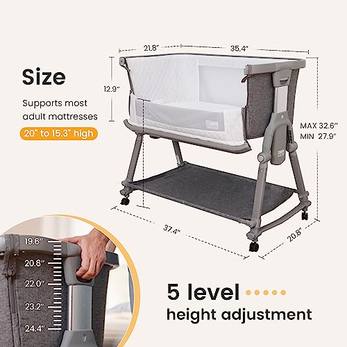 3 In 1 Foldable Baby Bassinet Bedside Sleeper With Large Storage Basket Breathable Mesh Cotton Mattress Travel Bag