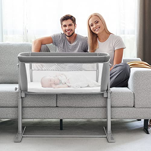 Adjustable Bedside Sleeper Bassinet For Baby With Breathable Mesh And Nine Height Adjustment