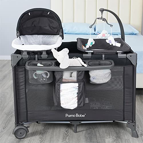 4 In 1 Portable Baby Crib And Nursery Center With Removable Canopy Changing Table Lockable Wheels Storage Bag
