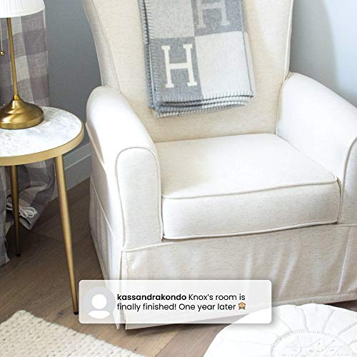 Upholstered Glider Swivel Rocker Chair For Nursery With Soft Taupe Fabric And Gentle Glide Motion