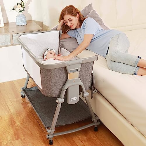 3 In 1 Foldable Baby Bassinet Bedside Sleeper With Large Storage Basket Breathable Mesh Cotton Mattress Travel Bag