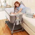 3 In 1 Foldable Baby Bassinet Bedside Sleeper With Large Storage Basket Breathable Mesh Cotton Mattress Travel Bag