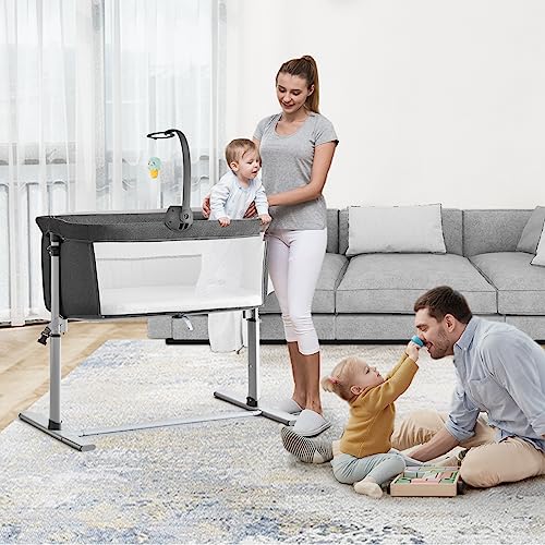 Baby Bassinet Bedside Sleeper With Music Box 2 In 1 Convertible Crib For Infants