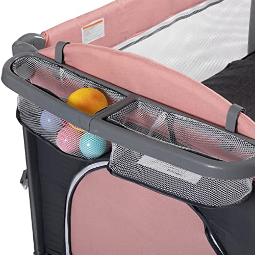 5 In 1 Baby Crib Bedside Sleeper Bassinet With Mattress Foldable Portable Travel Crib Pink