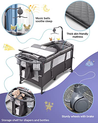 All In One Baby Bassinet Bedside Crib Pack And Play With Mattress Diaper Changer And Playard For Newborn To Toddler