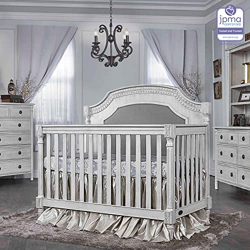 5 In 1 Convertible Crib In Antique Grey Mist Finish For Modern Nursery Durable Kiln Dried Hardwood Frame