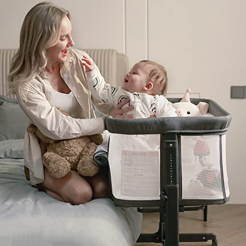 Portable Baby Bassinet Bedside Sleeper With Breathable Mesh Walls For Safe Co Sleeping