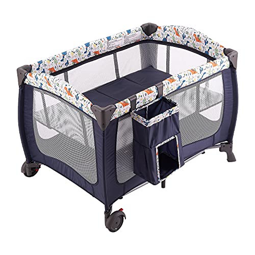 Portable Baby Nursery Center Play Yard With Wheels For Diaper Changing And Bassinet Sleep Space