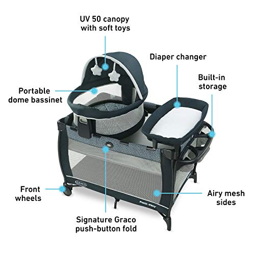 Portable Baby Playard With Travel Dome Bassinet, Full Size Infant Bassinet, And Diaper Changer