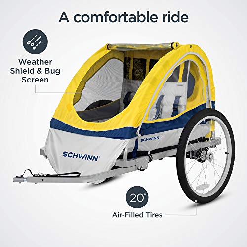 Two Seat Child Bike Trailer With Canopy For Safe Family Rides Tow Behind 20 Inch Wheels