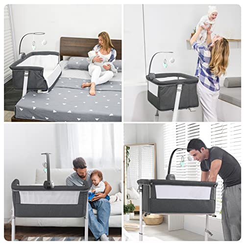 Adjustable Bedside Baby Bassinet With Wheels And Music Box For Easy Infant Sleep