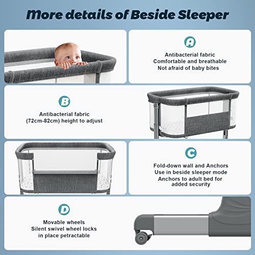 Portable Mesh Baby Bassinet With Wheels