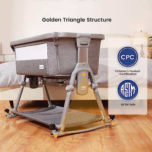 3 In 1 Foldable Baby Bassinet Bedside Sleeper With Large Storage Basket Breathable Mesh Cotton Mattress Travel Bag