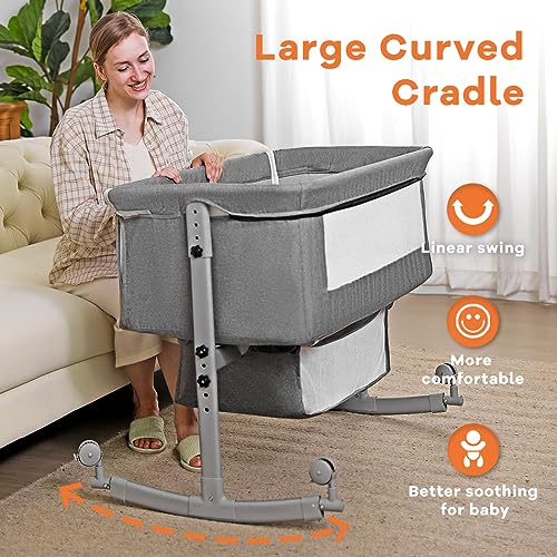 Adjustable Bedside Crib for Baby 3 In 1 Bassinet With Large Curvature Cradle And Mosquito Net