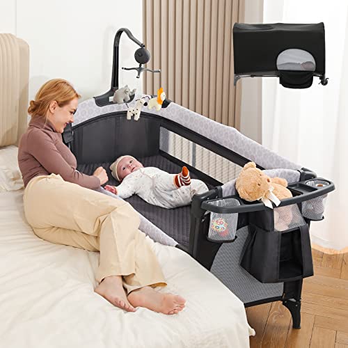 4 In 1 Baby Bassinet Bedside Crib With Diaper Changing Station And Pack And Play Mattress