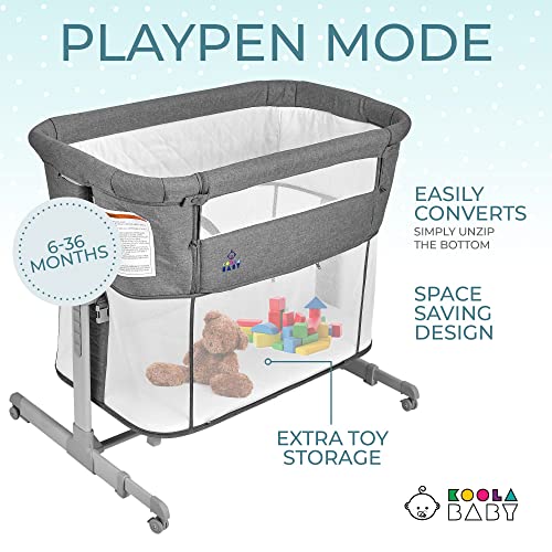 3 In 1 Baby Bassinet Bedside Sleeper Playpen Portable Crib Grey With Easy Fold Travel Ready