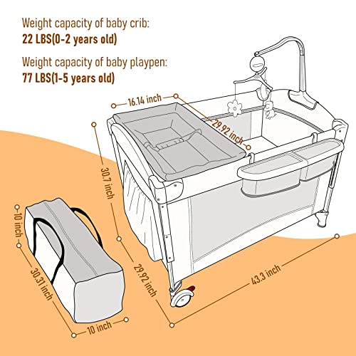 Five In One Baby Bassinet Bedside Sleeper Playard With Changing Table and Mattress Pink