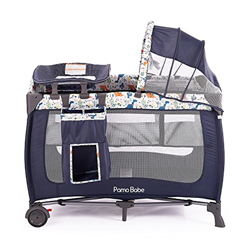 Portable Baby Nursery Center Play Yard With Wheels For Diaper Changing And Bassinet Sleep Space