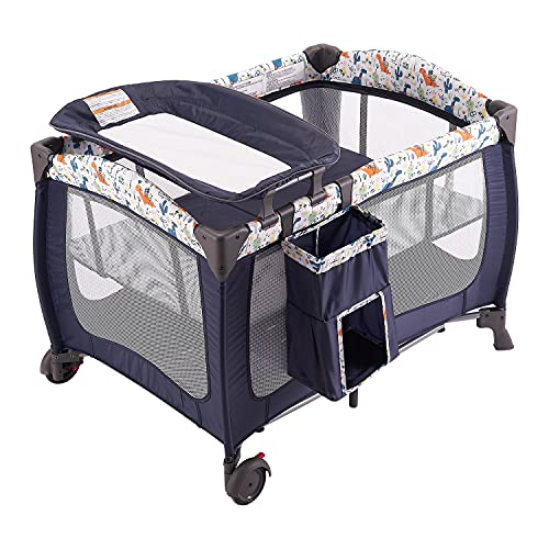 Portable Baby Nursery Center Play Yard With Wheels For Diaper Changing And Bassinet Sleep Space