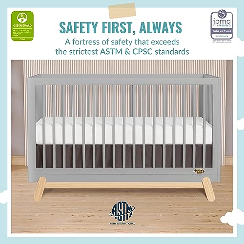 Five In One Convertible Crib In Pebble Grey Oak Safe Wood Nursery Furniture Easy To Clean JPMA Greenguard Gold Certified